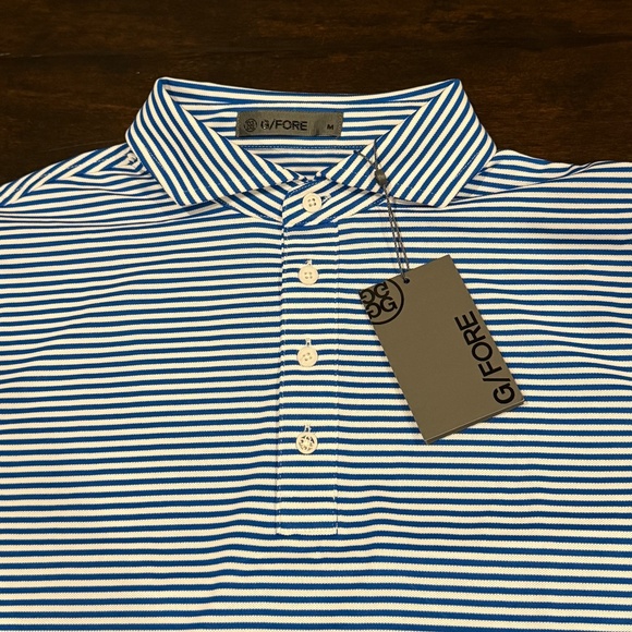 G/Fore Men's Medium Feeder Stripe Tech Pique Modern Spread Collar Polo MSRP $120 - Picture 2 of 6